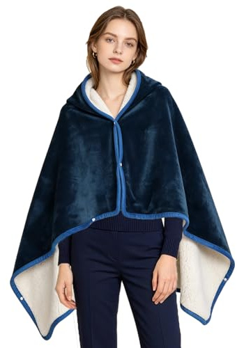 ITODA 2 in 1 Wearable Blanket Double Layer Soft Shawl Flannel Blanket Poncho Winter Warm Throw Bed Blanket Napping Blanket Living Room Sofa Couch Chair Blanket Sherpa Snuggle Blankets