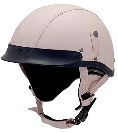 Mangen Demi-Casque en Cuir Moto Casque Ouvert Casque Vintage Motard Cruiser Scooter Touring (Rose)