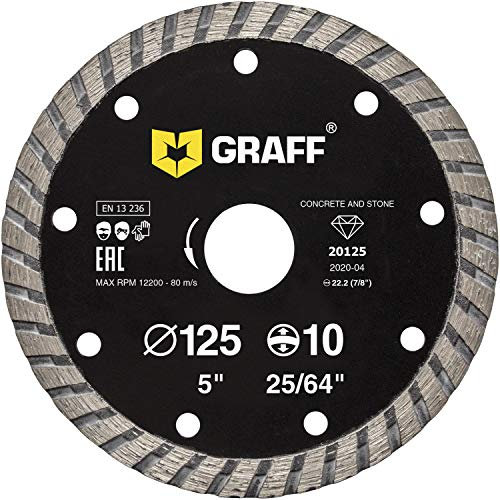 GRAFF Diamantscheibe 125mm für Stein, Beton, Fliesen, Naturstein - Turbo Diamanttrennscheibe für Winkelschleifer und Flex - Segmenthöhe 10mm