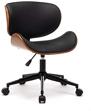 Mingone Bürostuhl Holz Computerstuhl Schreibtischstühle Leder Drehstuhl 360° Höhenverstellbar Design Home Office Chair mit Rückenlehne,Schwarz bis 130kg