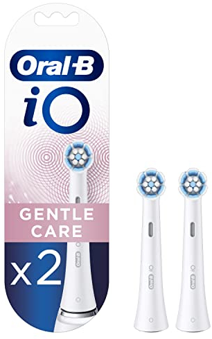 Oral-B iO Gentle Care Aufsteckbürste für elektrische Zahnbürste, verdrehte & abgewinkelte Borsten für tiefere Plaque-Entfernung, 2 Stück Zahnbürstenköpfe, Weiß