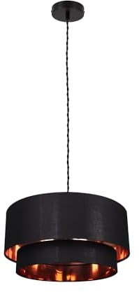 LEDKIA LIGHTING - Lámpara Colgante Textil Reflect Duo | Diseño Moderno y Elegante | Ajustable en Altura | Compatible con Bombilla E27 | Uso Versátil en Hogar y Oficina, Negro, Textil