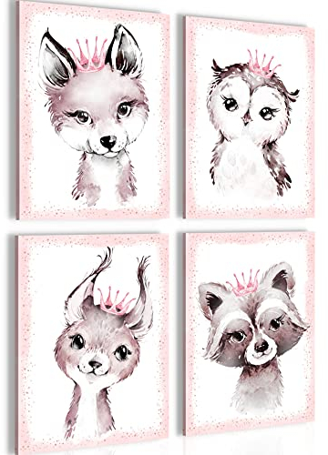 Novart Bilder Waldtiere - Fertig Zum Aufhängen - Kein Extra Rahmen benötigt - Wandbilder Set Kinderzimmer Mädchen - N017147a