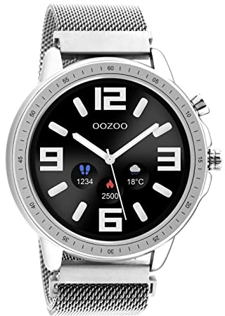 Oozoo Unisex Smartwatch mit Edelstahl Milanaiseband Silberfarben/Silberfarben 45 MM Q00305