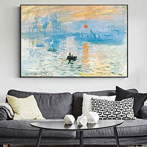 Impressionist Maler Monet Abstrakte Sonnenaufgang Bilder Dekor Ölgemälde auf Leinwand Kunstdruck Poster Wand Wohnzimmer 70x90cm Kein Rahmen