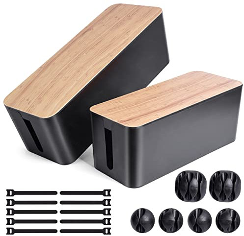 Kabel-Management-Box, 2 Stück, Kabel-Organizer-Box mit 17-teiligem Kabel-Management-Set, Kabel-Organizer-Box zum Verstecken von Überspannungsschutz auf Schreibtisch oder Boden (schwarz)