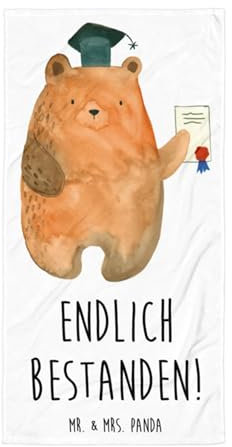 Mr. & Mrs. Panda XL Badehandtuch Bär Prüfung - Geschenk, Groß, Bestanden, Abschluss, Strandhandtuch, Abschlusszeugnis, Prüfungen, Urlaub, Zeugnis, Baumwoll Handtuch, Abitur, Saunahandtuch, Teddy