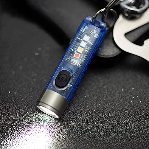 Mini Led Flashlight, Handheld Flashlight, 400 Lumens Outdoor EDC Rechargeable High Bright Multi-Functional Keychain Flashlight, with UV Light and Warning Light, Water Resistant for Camping Hiking