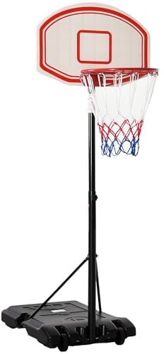 HOMCOM Canestro Basket Altezza Regolabile 5 Livelli 175-215cm, Struttura Metallo e Base Riempibile con Ruote, Tabellone PE