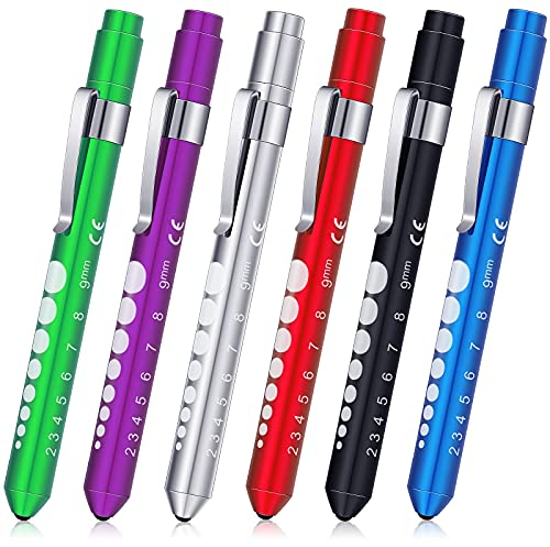 Penlight for Nurse Pen Light Led Reusable Pen Light with Pupil Gauge Nurses Pin Light for Torch Medical Students Doctors Daily Use with Pocket Clip Nurse and Doctor Gifts(6 Pieces,Basic Colors)