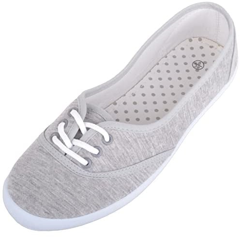 Womens Lightweight Slip On Canvas Summer Holiday Casual Ballerina Style Pumps Dolly Shoes - Grey - UK 7 / EU 40