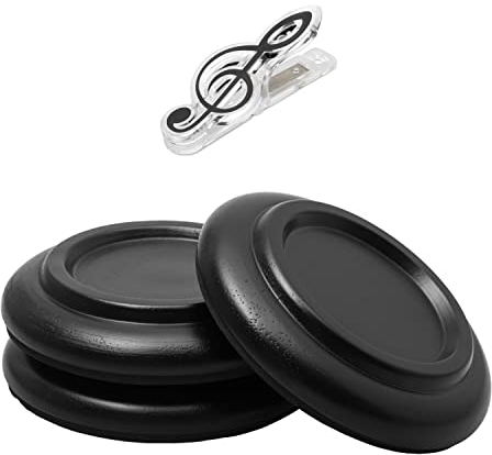Grand Piano Lenkuntersetzer mit Notenbuchklammer, Set mit 3 schwarzen Holzuntersetzern mit rutschfestem und geräuschfreiem Schaumstoff; Bodenschoner für Hartholzböden, Teppiche und Fliesen