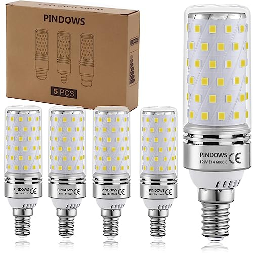 PINDOWS E14 LED Lampe 12W Kaltweiß 6000K LED Mais Glühbirne,120W Glühbirnen-Äquivalent,1450LM Kann 100W~120W Glühlampe Leuchtmittel Ersetzen,Hohe Helligkeit CRI 80+,Nicht Dimmbar,5er-Pack