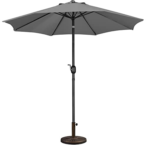 Yaheetech Gartenschirm Sonnenschirm mit Schirmständer Rund Marktschirm Neigbar Kurbelschirm Sonnenschirmständer Schirmgewicht für Outdoor und Balkon, 270 cm/Grau