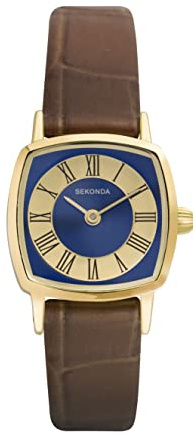 Sekonda Heritage Damen-Quarzuhr mit Analog- und Lederarmband, 22 mm