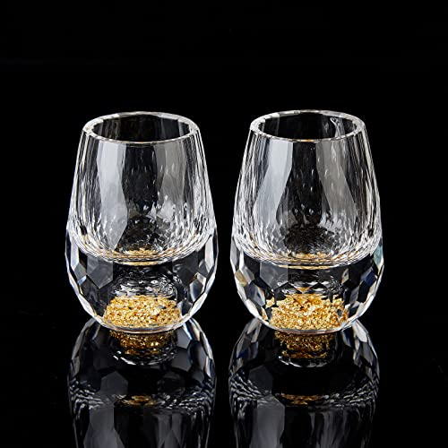 DUJUST Diamond Shot Glasses (45ml), Crystal Shot Glass Set Decorated with 24K Gold Leaf Flakes, Luxury & Cute Shot Cups, BPA-Free & Lead-Free, Perfect for Décor & Collection, Gift Choice - 2 pcs