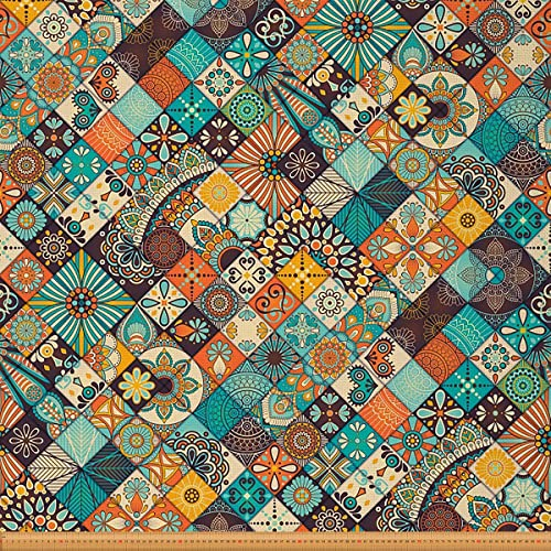 Loussiesd Boho Karostoff Meterware Jahrgang dekoratives indisches Thema Mandala Möbelstoff exotischer Stil Gitter Outdoor Stoff geometrische Waben Möbelstoff für Stühle 92x150cm