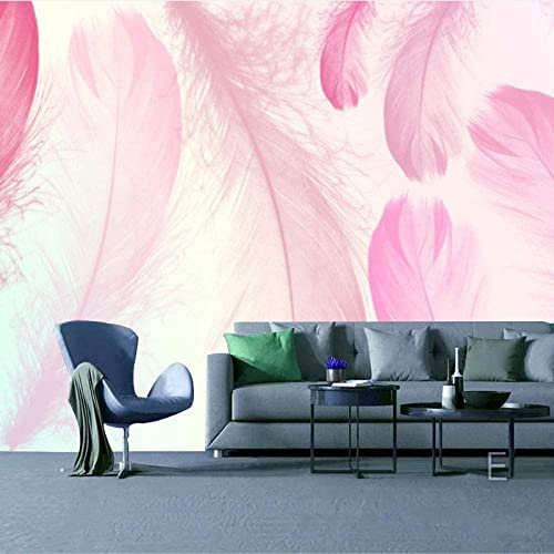 Papier Peint 3D Mural Belle Plume Rose Papier Peint Photo Motif Papier Peint Autocollants Maison Chambre Mur Affiche Décoration Pour Salon Bureau Chambre Salle À Manger Mur Art 300(L)x210(H) cm