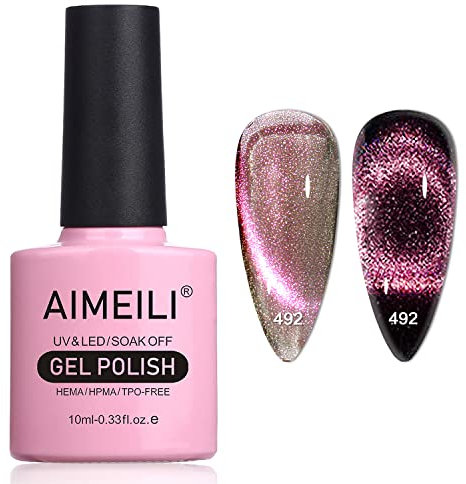 AIMEILI Magnetic Gel Nail Polish 9D Cat Magnet Eye Gel Polish, UV LED Soak Off Glitter Gel Nail Varnish Nail Art Manicure Pedicure, Long Lasting & Easy to Apply - (492) 10ml