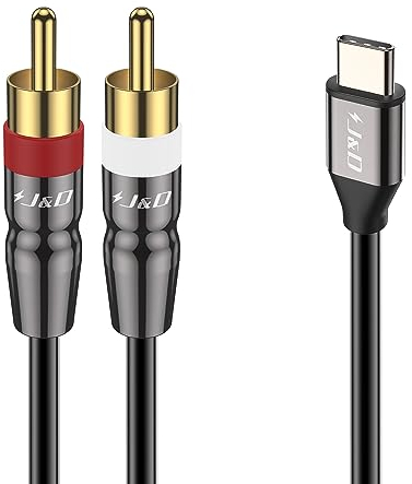 J&D USB C auf 2 RCA Kabel, USB Type-C auf 2 RCA Männlich Audio Stereo Y-Splitterkabel, Kompatibel mit iPhone 15/16 Serie, Google Pixel 9/8/7, MacBook Pro, Tablets, Laptop, 2 M