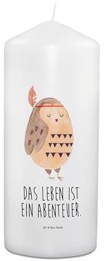 Mr. & Mrs. Panda 15 x 7 cm Kerze Eule Federschmuck - Geschenk, Reisespruch, Owl, Abenteuer, Geschenk Kerze, Besondere Kerze, Taufkerze, Taufgeschenk