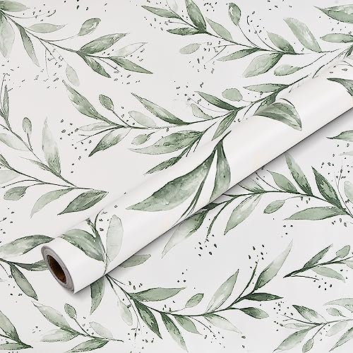 Vesaneae Papel Pintado Pared Blanco Verde Morderno, Adhesivo Para Muebles,Dormitorio de Hoja de Sauce, Acuarela Autoadhesivo Floral, Pegatina para Techo (445X300cm)