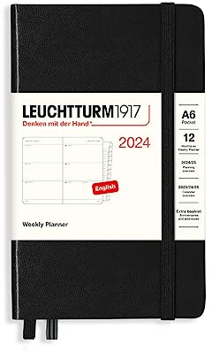 LEUCHTTURM1917 367638 Wochenkalender Pocket (A6) 2024, 12 Monate, Schwarz, Englisch
