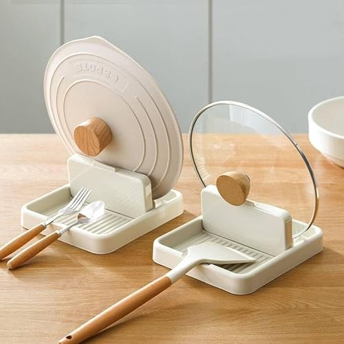 Yulakes 2 unidades de soporte para cucharas de cocina, soporte para cucharas con soporte para tapa, soporte para tapa de olla y cuchara, soporte multifuncional para utensilios de cocina