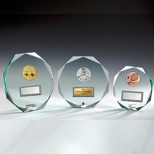 eberin · Jade-Glas 8-Eck mit Stift 12mm · Glaspokal mit Gravur · Pokale aus Glas · Ehrenpreis zum Jubiläum // Vereinsfest · Glastrophäe inkl. Blauer Geschenkbox · (200mm x 200mm)