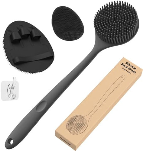 Manmihealth Set di spazzole esfolianti in silicone per la schiena (setole spesse) e guanti da bagno morbidi, spazzola per il corpo super esfoliante e spazzola da doccia super schiuma per il viso, con