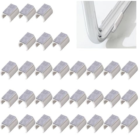 UFURMATE Chair Pads, 30Pcs 24mm Plastic Chair Leg Floor Protectors with Felt Pads, U Shaped Chair Tube Floor Protectors Non-Slip Rectangle Chair Legs Tips Caps for Round Sled Base Chair Leg (White)