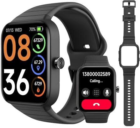 SKG Smartwatch für Damen und Herren (Anruf annehmen/tätigen), Alexa integriertes, extra schwarzes Band, IP68 Smartwatch für Android iPhones, 100+ Sport 4,6 cm Fitness-Tracker mit