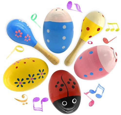 Rasseleier Musikinstrumente, 6 Stück Musical Egg Shaker, Ostereier aus Holz, Percussion Musical Easter, Eier Maracas Eier Shaker Set, Ostereier Musikspielzeug, Ostern Korb Füllstoffe, Ostern Geschenk