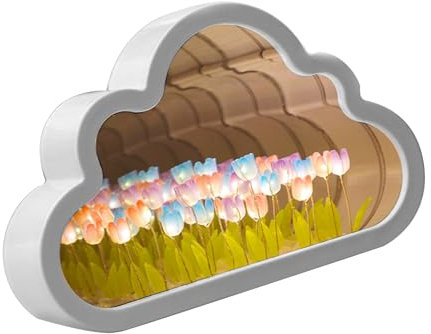 luolety LED-Spiegellampe mit 20 Blumen, Wolkenlampe, Nachtlicht, Tulpe, Tischlampe, handgefertigt, Dekoration, Ornament für Schlafzimmer, Paare, Freunde (bunt)