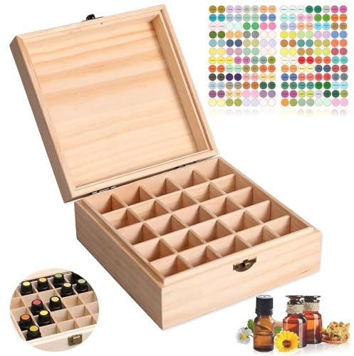 WishesMar 25 Löcher Aufbewahrungs-box Ätherische Öle aus Holz - Holzkiste Bietet Platz für 5 10 15 ml Ätherisches Öle Flaschen - Tragbar Organisator Holzbox für Duftöle Ausstellung, Lagerung
