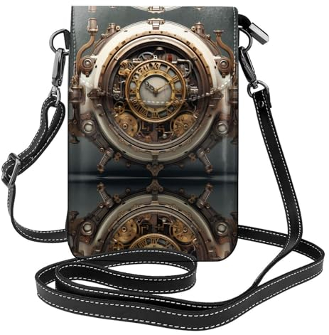 BROLEO Damen-Geldbörse aus Leder, Steampunk-Uhr-Muster, multifunktional, weich, langlebig, praktisch für den täglichen Gebrauch und auf Reisen, Schwarz , Einheitsgröße