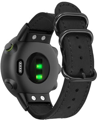 KUWAI Cinturino per Garmin Forerunner 45/45S, in pelle PU, con fibbia, in acciaio inossidabile, unisex, nero, standard, comodo, personalizzabile