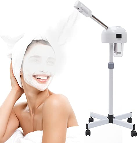 Professionelle Gesichtsdampfer Nano-Ionen und Ozon Bedampfer, Heiße Dampfgerät mit Warme Nebel, mit LCD-Bildschirm, Höhe Einstellbar, für Salon Zuhause Spa, Hautalterung Ermäßigen, Weiß