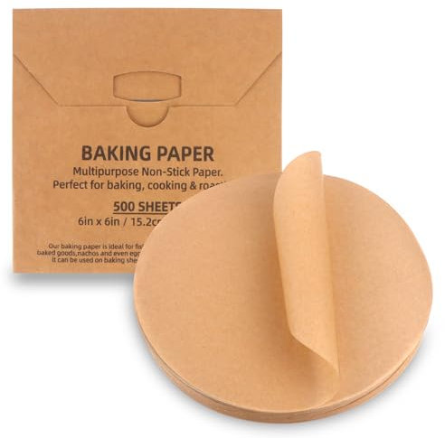 Backpapier Rund 500 Stück 15,2 cm, Backpapier Zuschnitte, Antihaft Fettdicht Pergamentpapier Zum Backen, Butterbrotpapier für Kuchen, Pizza, Burger, Käse (Braun, 500 Stück-15.2 cm)
