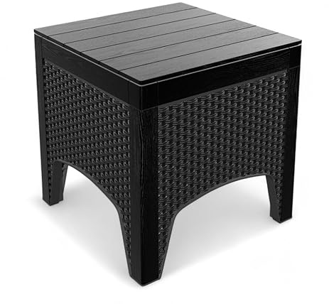URBN GARDEN Black Rattan Square Coffee Table with Wood Look Top Perfect for Outdoor Bistro, Garden, and Balcony End Spaces, Style & Functionality to Outdoor Living Areas (Square)