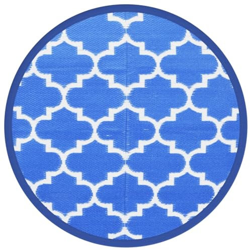 vidaXL Outdoor Teppich, Gartenteppich Rund Beidseitig, Balkonteppich Terrassenteppich UV-beständig, Teppich für Balkon Terrasse, Blau Ø160cm PP