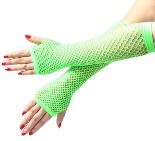 Elegance-go Lange Fischnetz Handschuhe,Netzhandschuhe lang Fingerlose Netzhandschuhe für Damen Fingerlose Netzhandschuhe für 80er Kostümabend Partyzubehör(grün)
