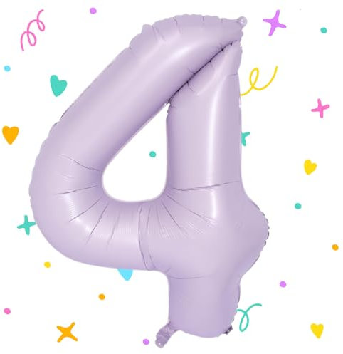 WOIRROIP Palloncini Numeri 4Crema Viola,40 Palloncino 4 Anni Compleanno Palloncino Numero 4 Gonfiabile in Foil Numeri Compleanno 4 Palloncini a Elio per Festa di Baby Shower Anniversario Decorazioni