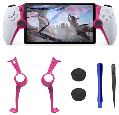 DLseego Handheld Decorative Strip Shell for PS Portal,Replacement Case Cover with 2PCS Thumbstick Grip Caps for PlayStation Portal Remote Player Handle, Pink