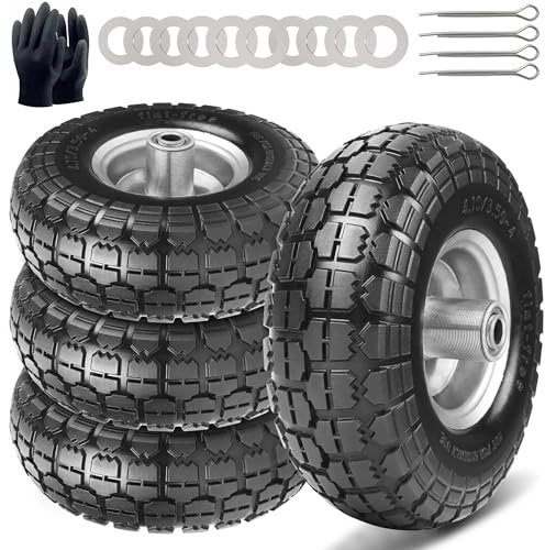 4Stück Sackkarrenrad Räder für Sackkarre Vollgummireifen Reifen : Vollgummi Reifen 4.10 3.50-4, Bollerwagen Ersatzräder 260 x 85 mm, Rad Achse 20mm (20mm Achse 4 Staück)