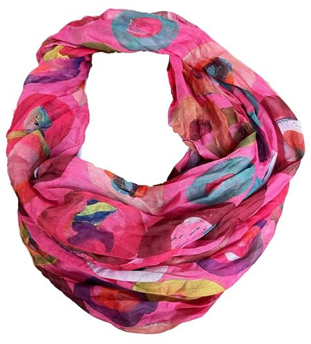 J26 Blumen Mandala Farbverlauf Seide Sommer Loop Verlauf Regenbogen Rainbow Silk Uni Rundschal Schlauchschal Stola Schal leicht (Kreis C Pink)