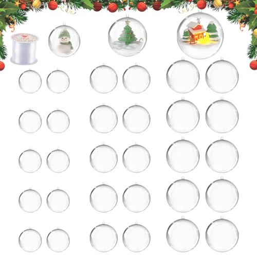 Weihnachtskugeln Kunststoff Transparent, dellyy 30 Stück Acrylkugeln Transparent, Kunststoff-Kugeln zum befüllen, für Weihnachtsschmuck, Weihnachtsbaum, Hochzeit, Partys, DIY Dekoration (4CM/5CM/6CM)