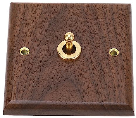 Natudeco Interruttore a levetta antico Interruttore a levetta singolo retrò con pannello decorativo in legno di noce fatto a mano per interni in stile vintage