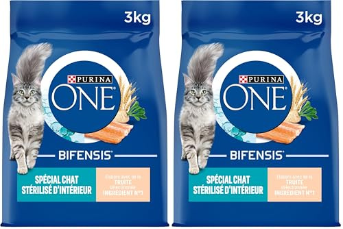 PURINA ONE Bifensis | Speziell für sterilisierte Katzen im Innenbereich | Trockenfutter | hilft bei der Gewichtskontrolle, erhält EIN gesundes Harnsystem, entfernt Magenhaare | Forelle | Beutel 1x 3kg