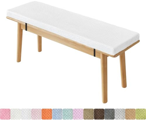 Lsjoaw Bankauflage Sitzkissen Mit 2 Spanngurten Bequeme Waschbare Rutschfestes Sitzauflagen Sitzbank Auflage Bank Outdoor Sitzauflage 110X45X3CM Wei